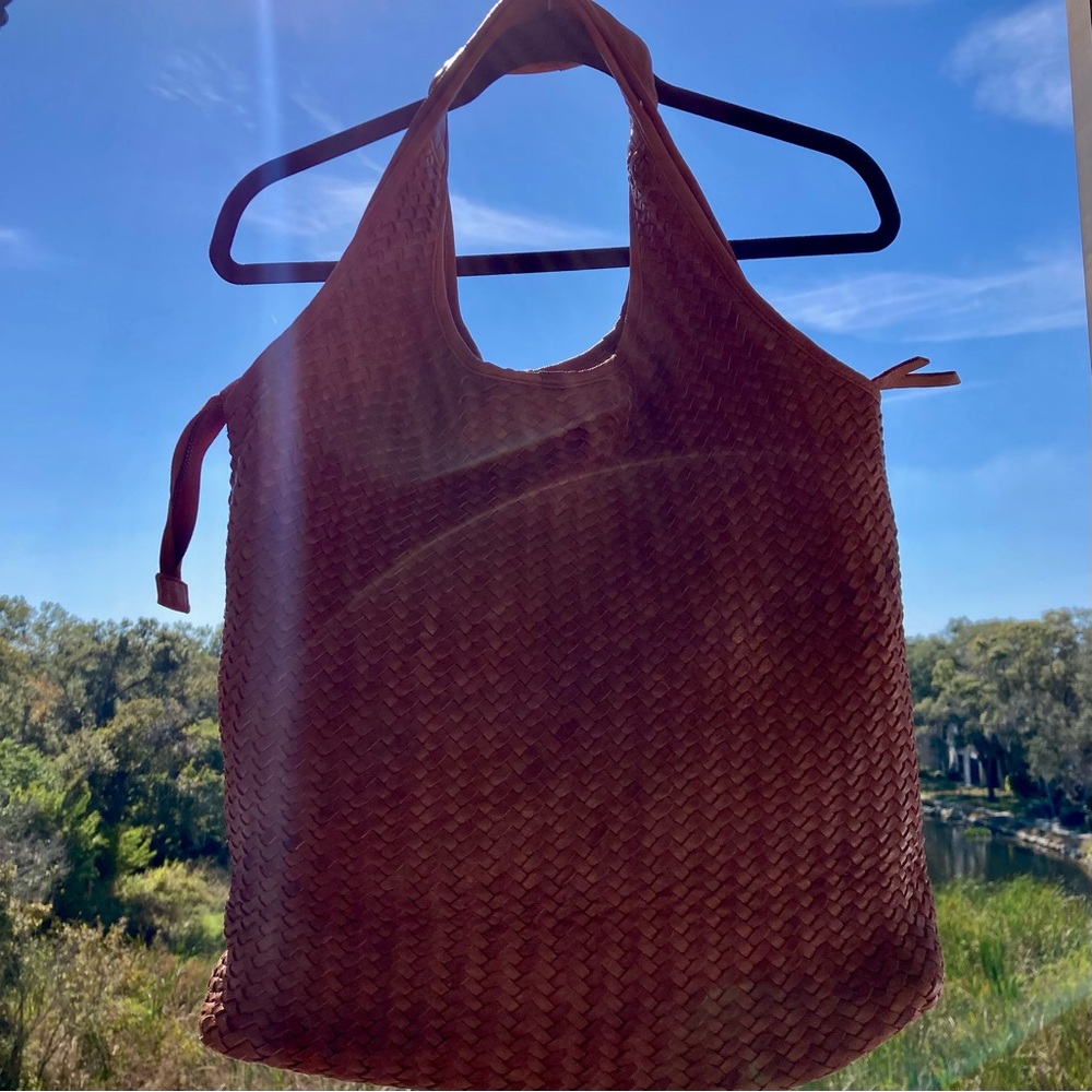 Platania Italy Woven Leather Hobo Shoulder Bag Cognac Brown NWT No Tags ITALY